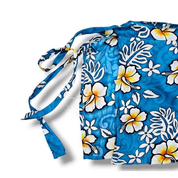 Tiki Palm Women’s Hawaiian Floral Wrap Skirt – Blue Tropical Cover-Up, Large - Picture 3 of 6